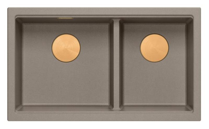 Quadri Newport II Double Taupe Granite Built-in Sink 76x45 cm with Copper Plug 1208971362