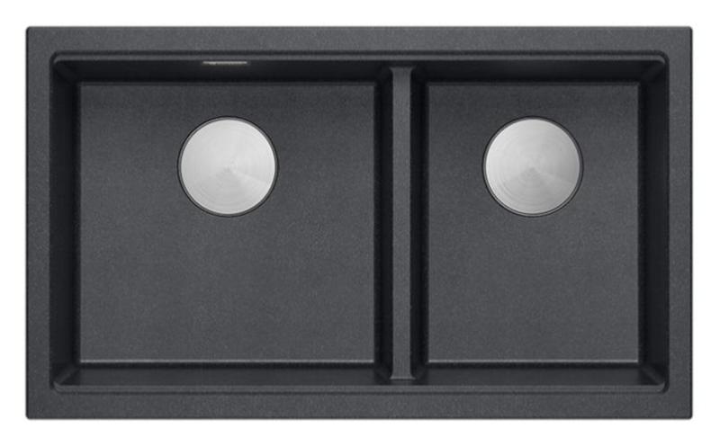 Quadri Newport II Double Anthracite Granite Built-in Sink 76x45 cm with Stainless Steel Plug 1208971369