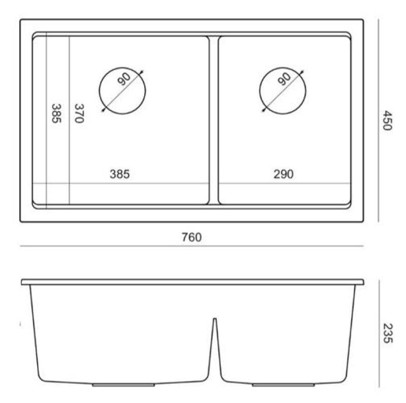Quadri Newport II Double Taupe Granite Built-in Sink 76x45 cm with Stainless Steel plug 1208971372