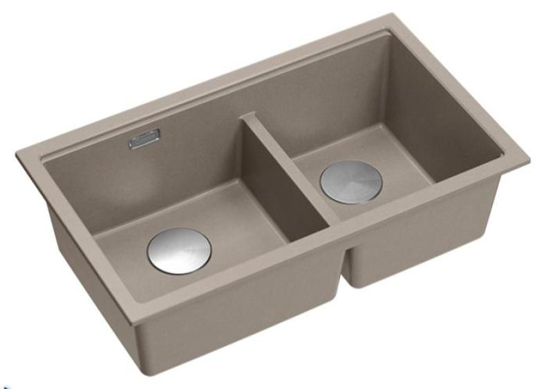 Quadri Newport II Double Taupe Granite Built-in Sink 76x45 cm with Stainless Steel plug 1208971372