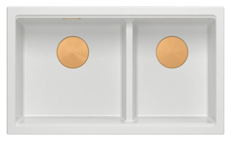 Quadri Newport II Double White Granite Undermount Sink 702 x 390 mm with Copper Plug 1208971373