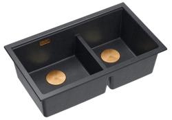 Quadri Newport II Double Anthracite Granite Undermount Sink 702 x 390 mm with Copper Plug 1208971374