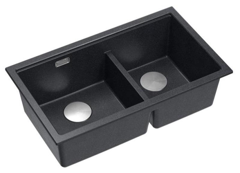 Quadri Newport II Double Anthracite Granite Undermount Sink 702 x 390 mm with Stainless Steel Plug 1208971384
