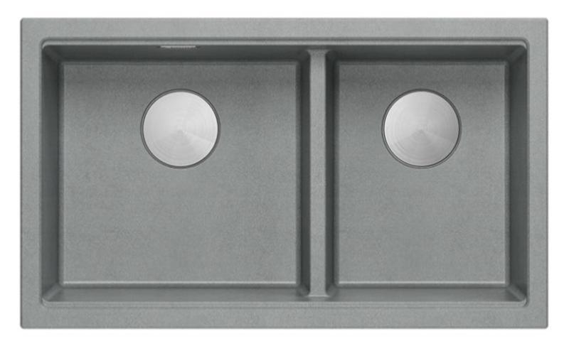 Quadri Newport II Double Grey Granite Undermount Sink 702 x 390 mm with Stainless Steel Plug 1208971385