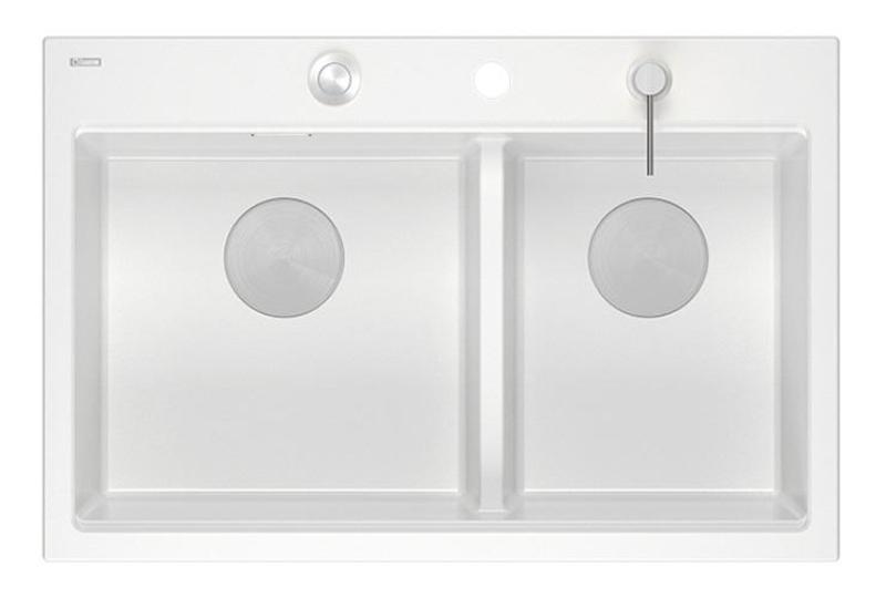 Quadri Hard Rock Double White Granite Built-in Sink 76x50 cm with Stainless Steel Plug and Accessories 1208971398
