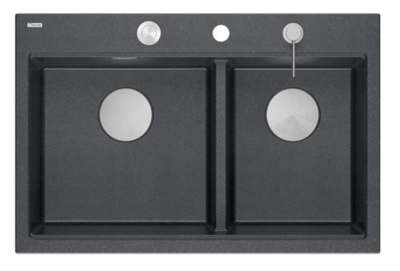 Quadri Hard Rock Double Anthracite Granite Built-in Sink 76x50 cm with Stainless Steel Plug and Accessories 1208971399