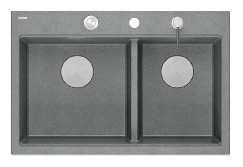 Quadri Hard Rock Double Grey Granite Built-in Sink 76x50 cm with Stainless Steel plug and accessories 1208971400