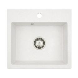 Graniteland Nera Granite Sink 45x42 cm White Surface Mount with Faucet Hole and Stainless Steel Plug 1208971435