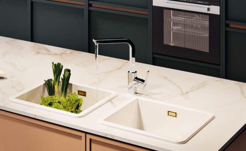 Ausmann Ceramic Ember Ceramic White Square Sink Top Mount and Undermount 40 x 40 cm with Golden Plug 1208971481