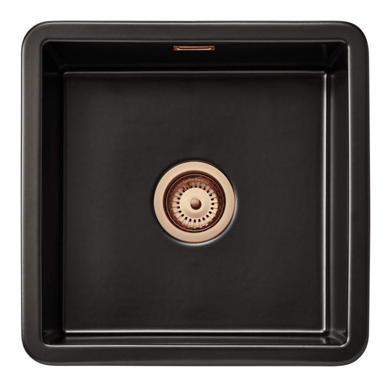 Ausmann Ceramic Ember Ceramic Mat Black Square Sink Top Mount and Undermount 40 x 40 cm with Copper Plug 1208971487