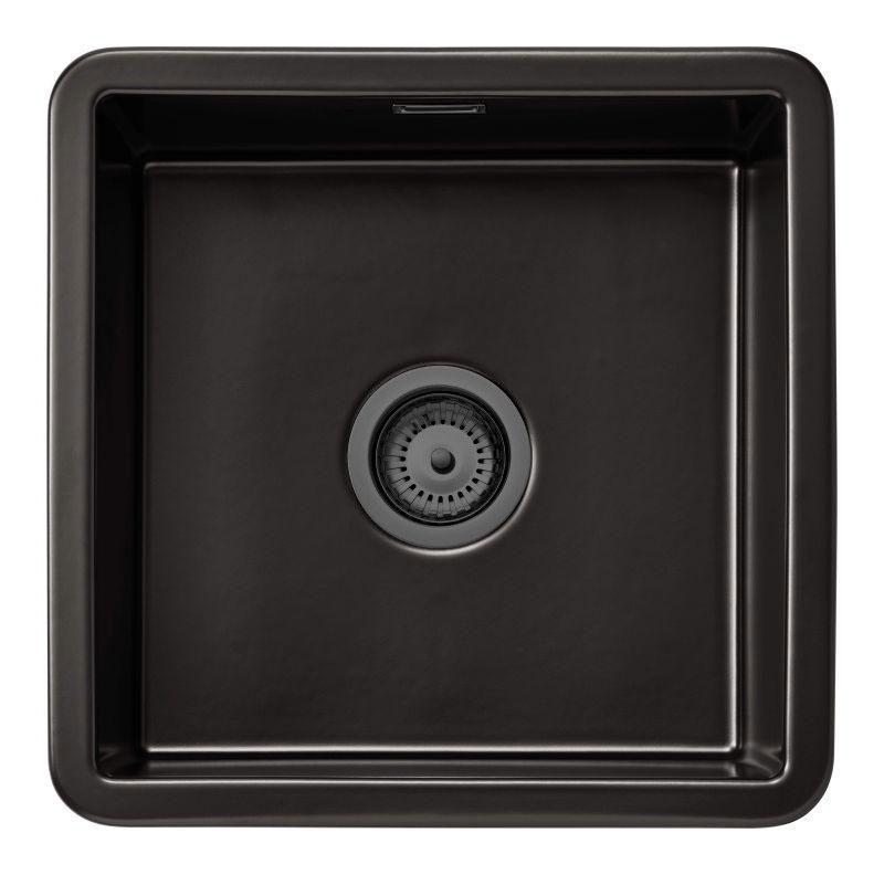 Ausmann Ceramic Ember Ceramic Mat Black Square Built-in and Undermount Sink 40 x 40 cm with Gun Metal Plug 1208971488