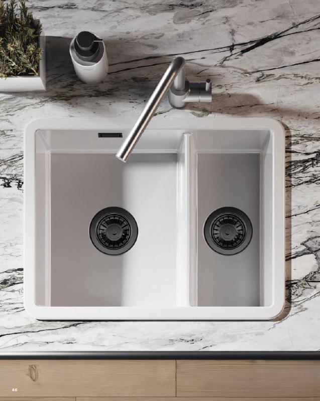 Ausmann Ceramic Ember Ceramic White One and a Half Bowl Sink Top Mount and Under Mount 535 x 400 mm with Gun Metal Plugs 1208971508