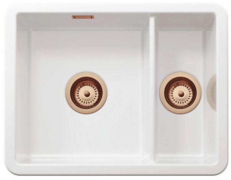 Ausmann Ceramic Ember Ceramic White One and a Half Bowl Sink Surface Mount and Undermount 495 x 370 mm with Copper Plugs 1208971514
