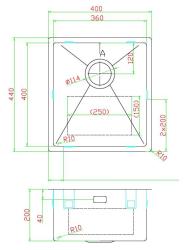Pure.Sink Luxion stainless steel sink 36x40 cm undermount, flush mount, and top mount PLX3640-02