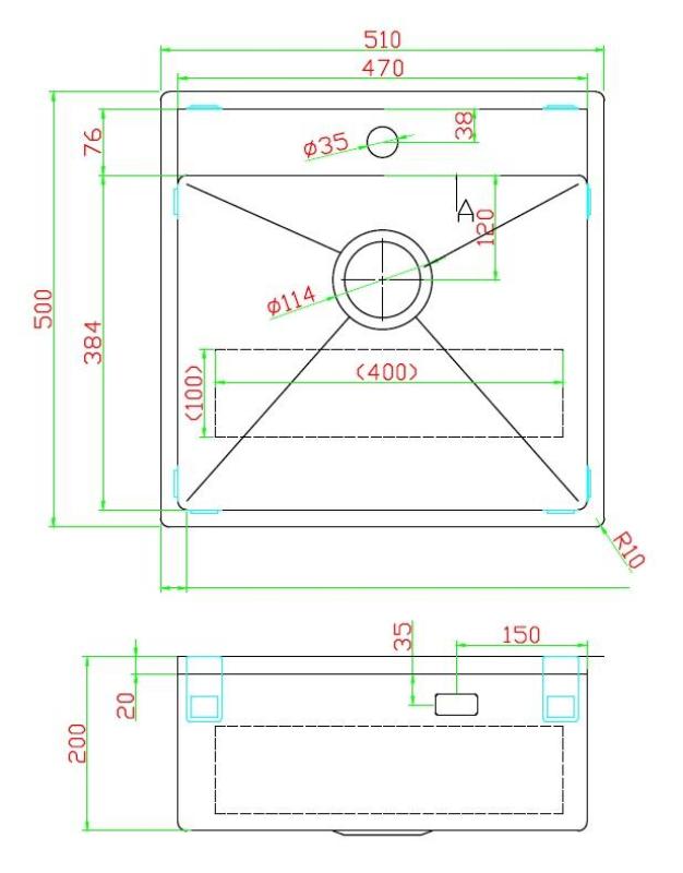 Pure.Sink Luxion PVD Black sink 51x50 cm Tapwing with tap hole PLX5150T-63