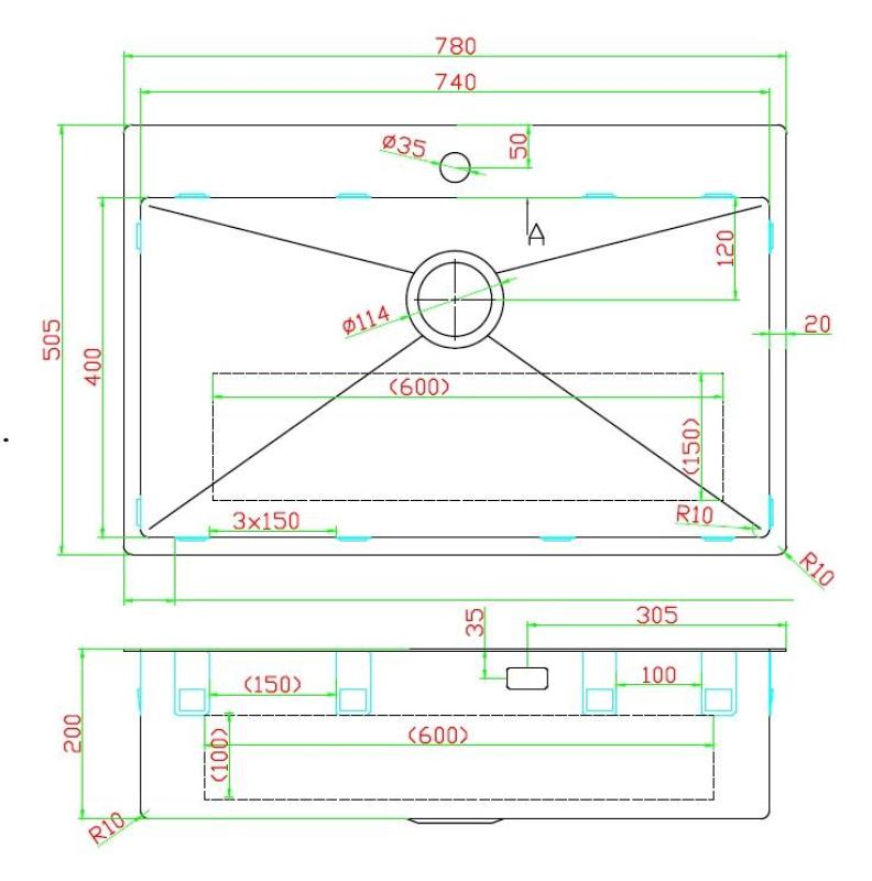 Pure.Sink Luxion Large stainless steel sink 78x50 cm Tapwing with tap hole PLX7850T-02