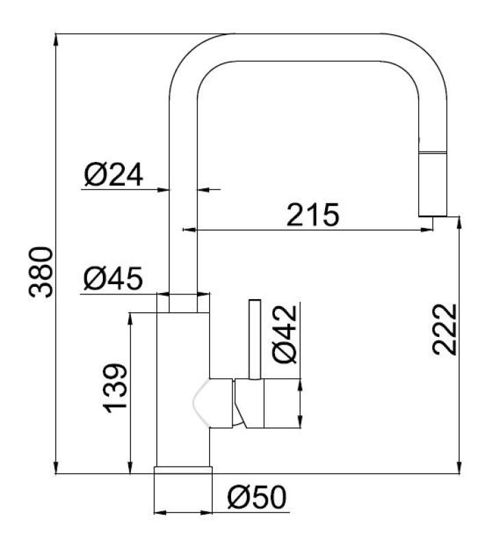 Pure.Sink Luxion solid stainless steel kitchen faucet, square with pull-out spout PLXSQUA-02