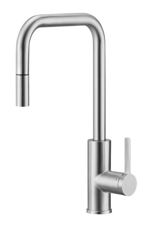 Pure.Sink Luxion solid stainless steel kitchen faucet, square with pull-out spout PLXSQUA-02