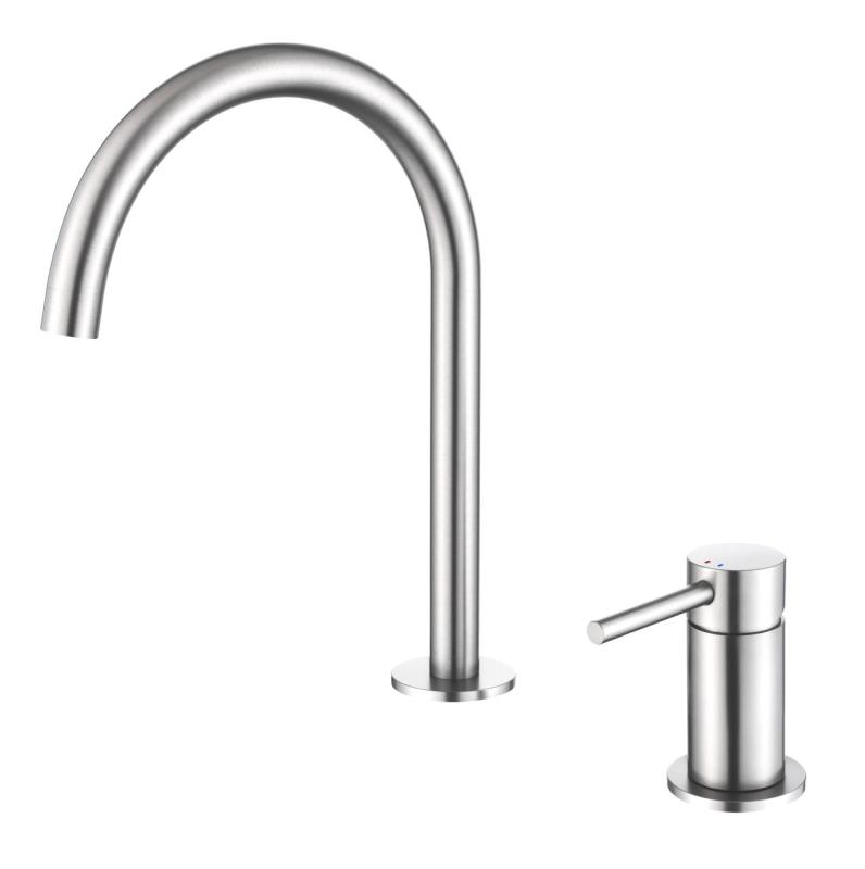 Pure.Sink Luxion 2-hole solid stainless steel kitchen faucet with round spout PLX2HR-02