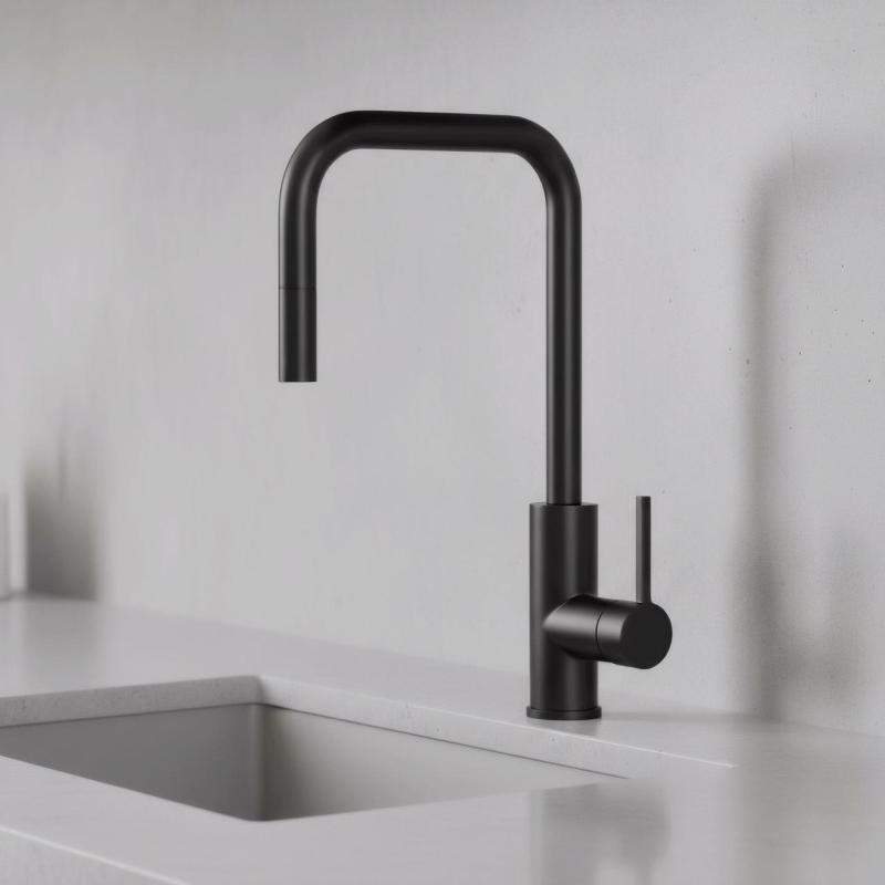 Pure.Sink Luxion Matt black square kitchen faucet with pull-out spout PLXSQUA-10