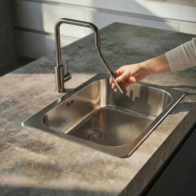 Pure.Sink Luxion Gun metal kitchen faucet square with pull-out spout PLXSQUA-61