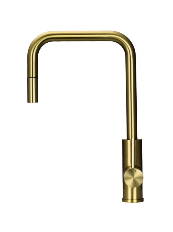 Pure.Sink Luxion Gold square kitchen faucet with pull-out spout PLXSQUA-60