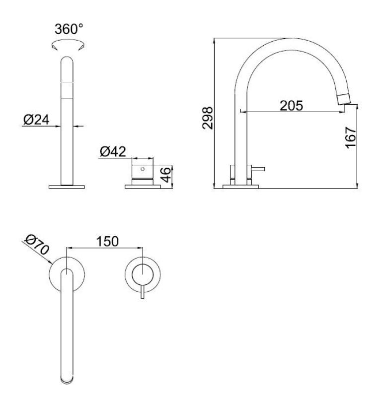 Pure.Sink Luxion 2-hole Matte Black kitchen faucet with round spout PLX2HR-10