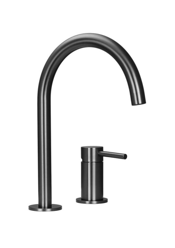 Pure.Sink Luxion 2-hole Gun metal kitchen faucet with round spout PLX2HR-61