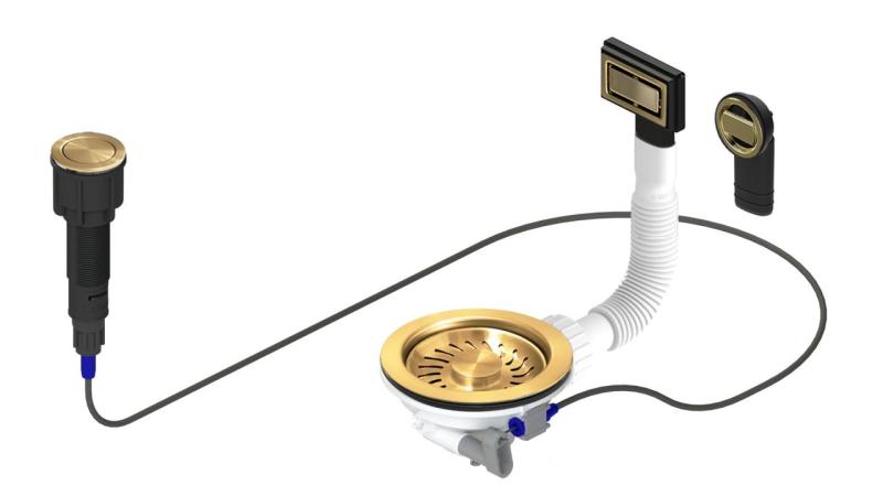 Granitemy Gold Drainage Set including push-button waste with plug, plus rectangular and round overflow 1208971743