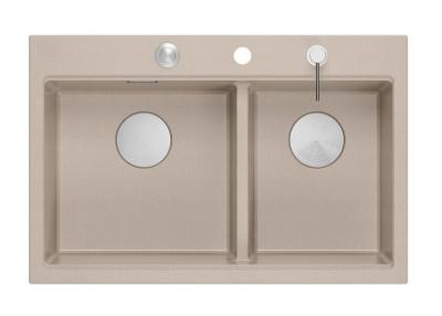 Quadri Hard Rock Double Beige Granite Built-in Sink 76x50 cm with Stainless Steel plug and accessories 1208971749