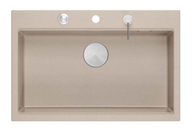 Quadri Hard Rock Beige granite build-up large sink 76x50cm including stainless steel plug and accessories 1208971751