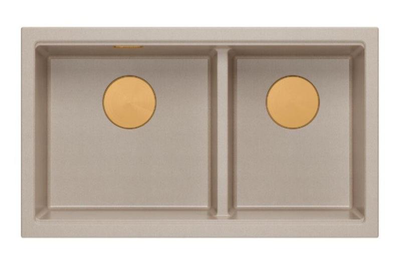 Quadri Newport II Double Beige Granite Built-in Sink 76x45 cm with Copper Plug 1208971752