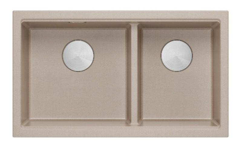Quadri Newport II Double Beige Granite Built-in Sink 76x45 cm with Stainless Steel Plug 1208971754