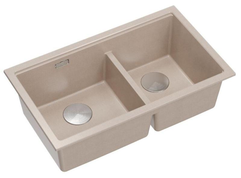 Quadri Newport II Double Beige Granite Built-in Sink 76x45 cm with Stainless Steel Plug 1208971754