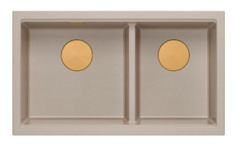 Quadri Newport II Double Beige Granite Undermount Sink 702 x 390 mm with Copper Plug 1208971755
