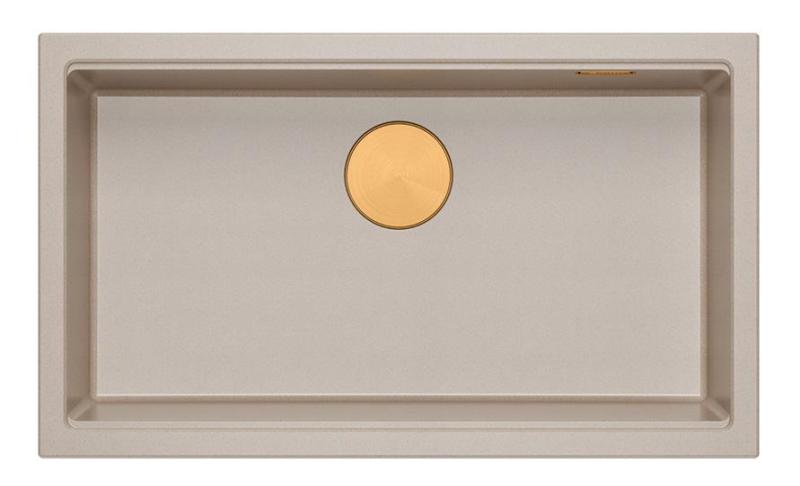 Quadri Newport II large and deep granite sink for both drop-in and undermount in beige color 76x45cm with copper plug 1208971758