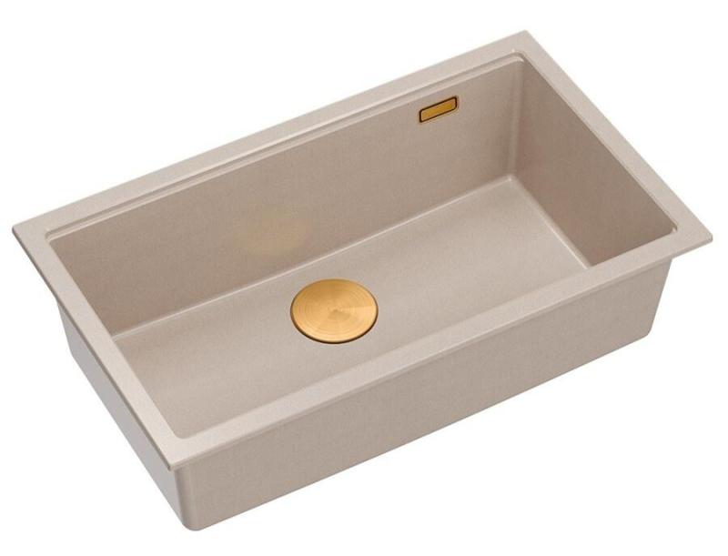 Quadri Newport II large and deep granite sink for both drop-in and undermount in beige color 76x45cm with copper plug 1208971758