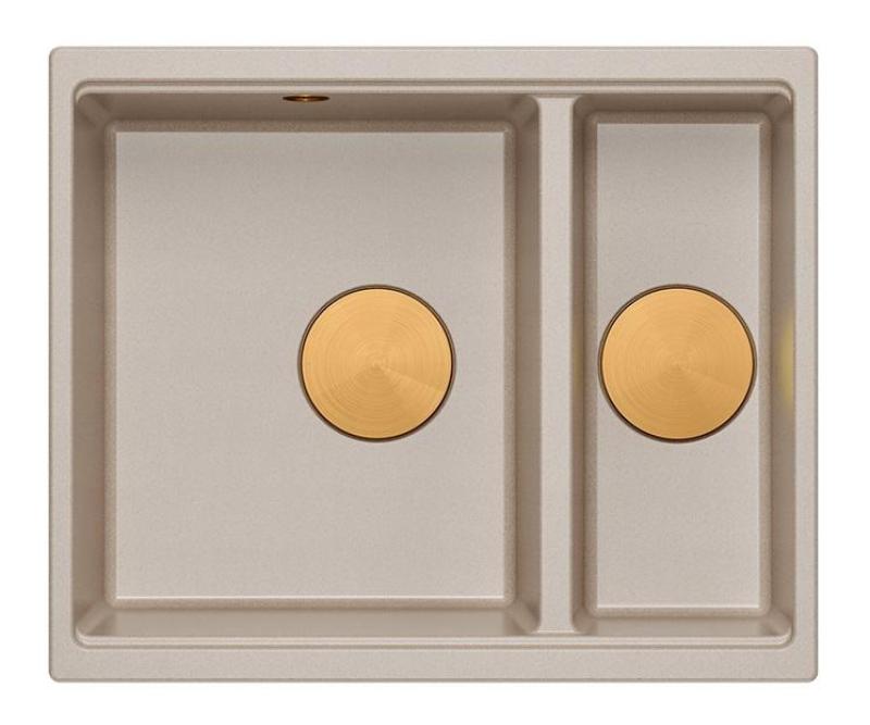 Quadri Newport II beige 1.5 sink granite top mount and under mount sink 555x460mm with copper plug 1208971767