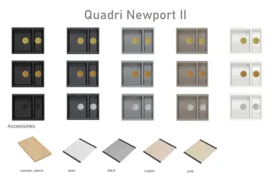 Quadri Newport II beige 1.5 sink granite top mount and undermount sink 555x460mm with gold plug 1208971768