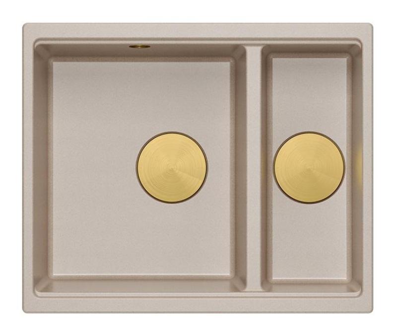 Quadri Newport II beige 1.5 sink granite top mount and undermount sink 555x460mm with gold plug 1208971768