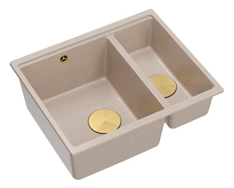 Quadri Newport II beige 1.5 sink granite top mount and undermount sink 555x460mm with gold plug 1208971768