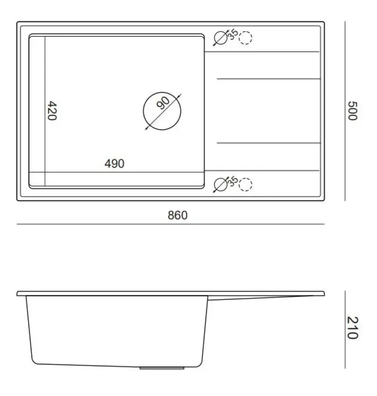 Quadri Luton pearl beige granite large built-in sink with draining board reversible 86x50cm with copper plug 1208971773