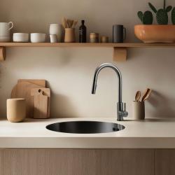 Pure.Sink Rondo Gun Metal Round Sink flush mount, undermount and top mount 38 cm PRN38-61