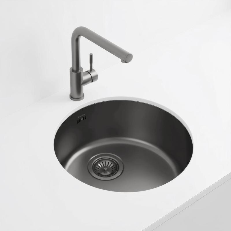 Pure.Sink Rondo Gun Metal Round Sink flush mount, undermount and top mount 38 cm PRN38-61