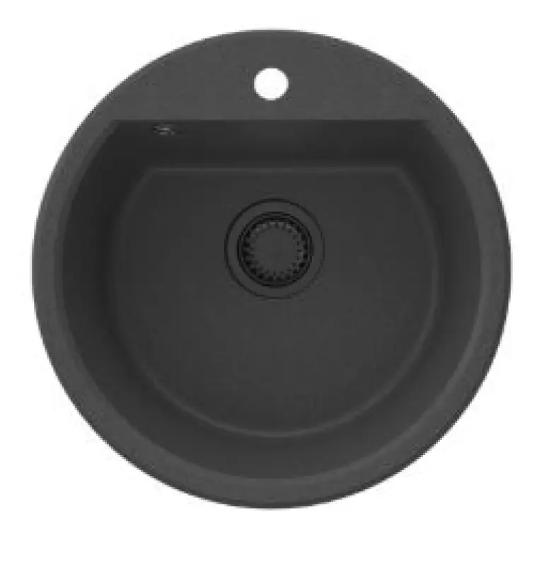 GraniteMy Bremen round granite sink 43 cm black, top mount and undermount, with tap hole bench and automatic black plug 1208971839