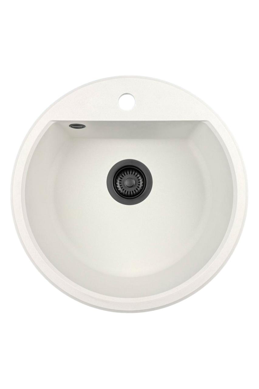 GraniteMy Bremen round granite sink 43 cm white, surface mount and undermount, with faucet hole bench and automatic black plug 1208971846.