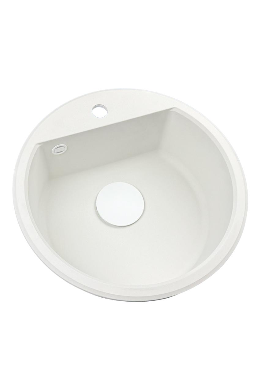 GraniteMy Bremen round granite sink 43 cm white, surface and undermount, with faucet hole bench and automatic white plug 1208971850
