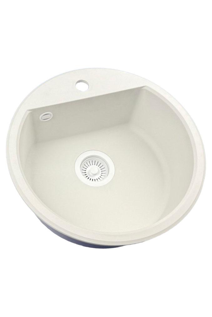 GraniteMy Bremen round granite sink 43 cm white, surface and undermount, with faucet hole bench and automatic white plug 1208971850