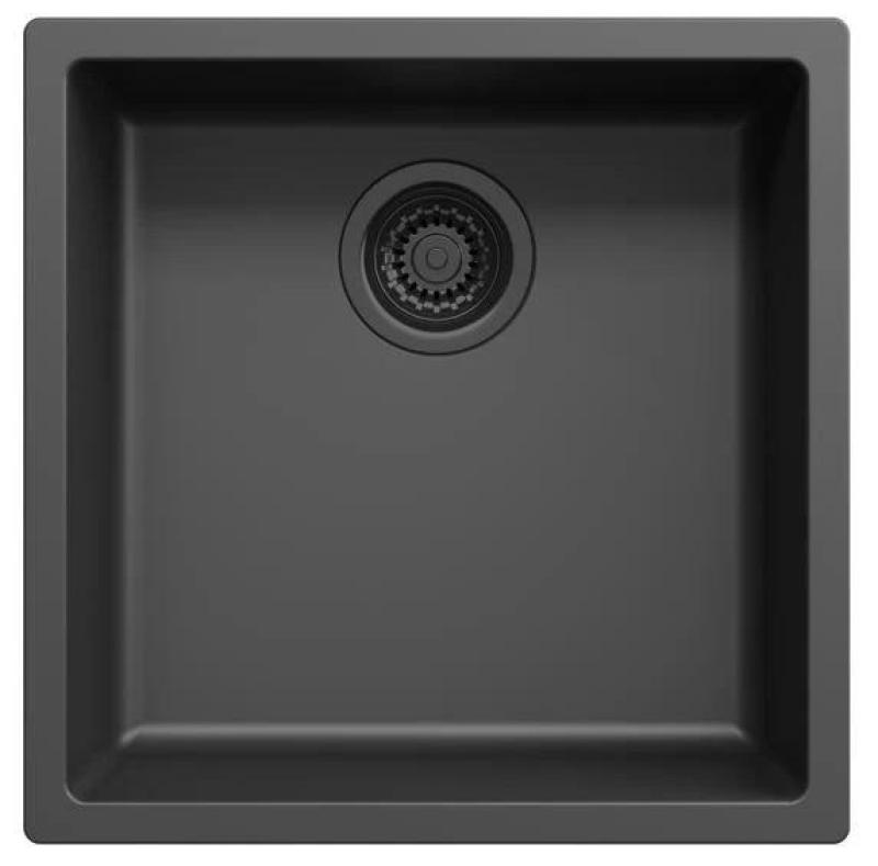 Ausmann Fibre black sink 40x40cm undermount, topmount and flushmount with automatic black plug 1208971851