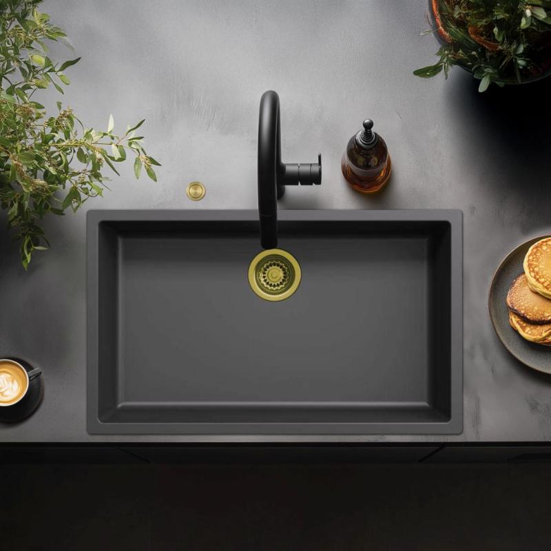 Ausmann Fibre black large sink 70x40cm undermount, topmount and flush mount with automatic gold plug 1208971864
